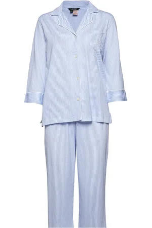 Ralph Lauren Lrl Heritage 3/4 Sl Classic Notch Pj Set Pyjamas Nattøj Blue