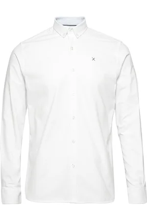 Clean Cut Oxford Stretch Plain L/S Tops Shirts Casual White