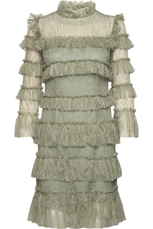 By Malina Carmine Frill Mini Lace Dress Designers Short Dress Green