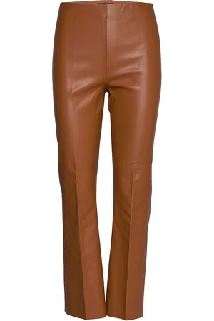 Soaked in Luxury Slkaylee Pu Kickflare Pants Bottoms Trousers Leather Leggings-Bukser Brown