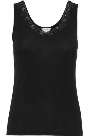 Lady Avenue Bamboo - Tank Top With Lace Top Black