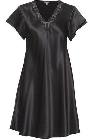Lady Avenue Pure Silk - Nightgown W.lace, Short Nattøj Black
