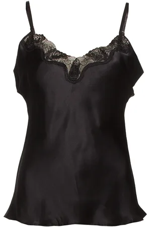 Lady Avenue Pure Silk - Camisole W.lace Top Black