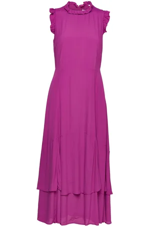 Ivy & Oak Midi Length Ruffle Dress Knælang Kjole Purple