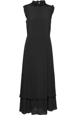 Ivy & Oak Midi Length Ruffle Dress Knælang Kjole Black