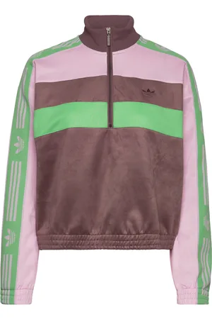 adidas Blocked Suede Half Zip Sweatshirt With Tape Detail Sport Sweatshirts & Hoodies Sweatshirts Multi/patterned
