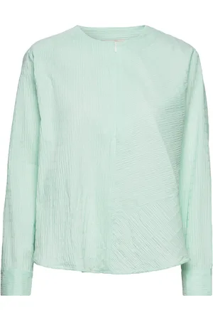 Mads Norgaard Crinckle Pop Fleur Shirt Tops Shirts Long-sleeved Green