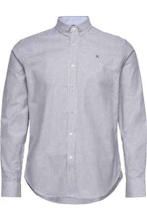 Clean Cut Oxford Stretch Stripe L/S Tops Shirts Casual Navy