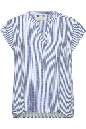 Cream Crtiah Blouse Cap Sleeve Tops Blouses Short-sleeved Blue