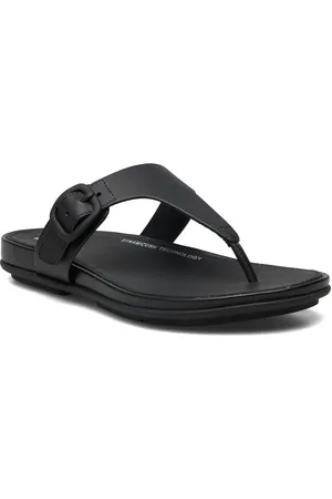 FitFlop Gracie Rubber-Buckle Leather Toe-Post Sandals Shoes Summer Shoes Sandals Flip Flops Black