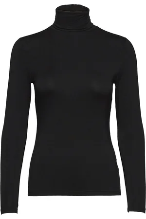 Ralph Lauren Strtch Rayon Jersey-Knt Tops Knitwear Turtleneck Black
