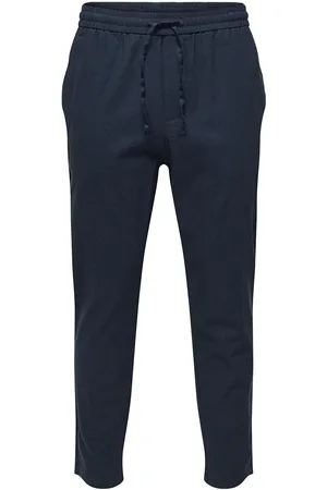 Only & Sons Onslinus Crop 0007 Cot Lin Pnt Noos Bottoms Trousers Casual Navy