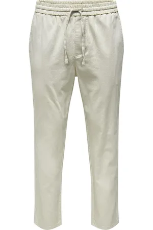 Only & Sons Onslinus Crop 0007 Cot Lin Pnt Noos Bottoms Trousers Casual Cream