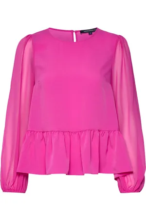 French Connection Crepe Light Georgett Peplum Tp Tops Blouses Long-sleeved Pink