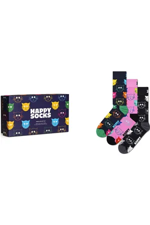Happy Socks 3-Pack Mixed Cat Socks Gift Set Lingerie Socks Regular Socks Navy