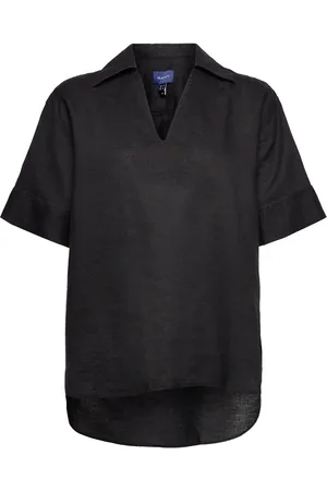 GANT Rel Pop Over Linen Ss Shirt Tops Shirts Short-sleeved Black