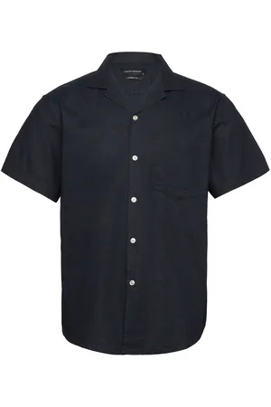 Clean Cut Bowling Cotton Linen Shirt S/S Tops Shirts Short-sleeved Navy
