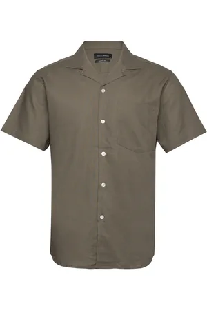 Clean Cut Bowling Cotton Linen Shirt S/S Tops Shirts Short-sleeved Khaki Green