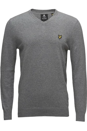 Lyle & Scott Cotton Merino V Neck Jumper Tops Knitwear V-necks Grey