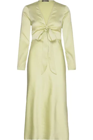 Gina Tricot Tie Front Satin Midi Dress Knælang Kjole Yellow