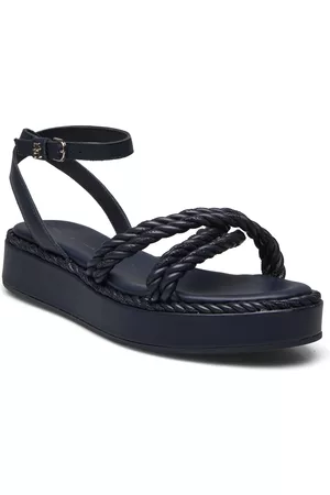 Tommy Hilfiger Kvinder Pumps - East Coastal Leather Flatform Shoes Summer Shoes Platform Sandals Blå