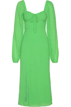 Gina Tricot Gathered Dot Midi Dress Knælang Kjole Green