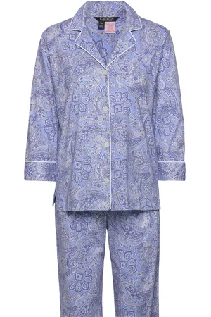 Ralph Lauren Lrl Heritage 3/4 Sl Classic Notch Pj Set Pyjamas Nattøj Blue