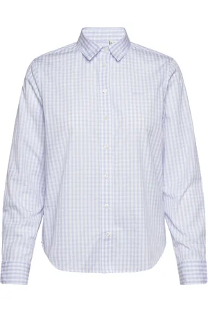 GANT Reg Poplin Gingham Shirt Tops Shirts Long-sleeved Blue