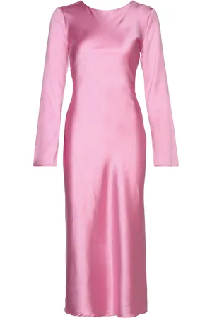 Gina Tricot Longsleeve Midi Satin Dress Knælang Kjole Pink