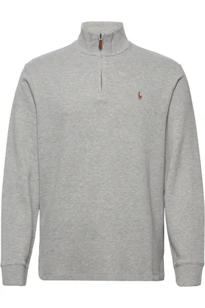 Ralph Lauren Estate-Rib Quarter-Zip Pullover Tops Knitwear Half Zip Jumpers Grey
