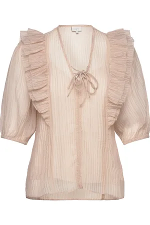 Dante 6 Verushka Crinkle Jaquard Top Tops Blouses Short-sleeved Beige