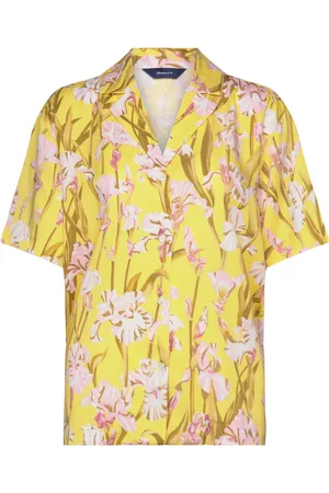 GANT Rel Iris Print Ss Pyjama Shirt Tops Shirts Short-sleeved Yellow
