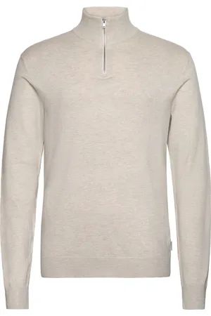Lindbergh Half Zip Mélange Knit Tops Knitwear Half Zip Jumpers Cream