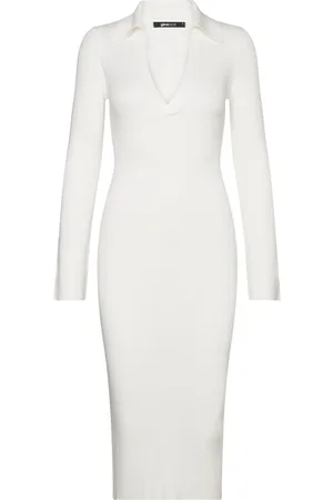 Gina Tricot Collar Knitted Dress Dresses Knitted Dresses White