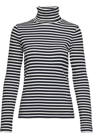 GANT Slim Striped Rib Turtleneck Tops Knitwear Turtleneck Blue