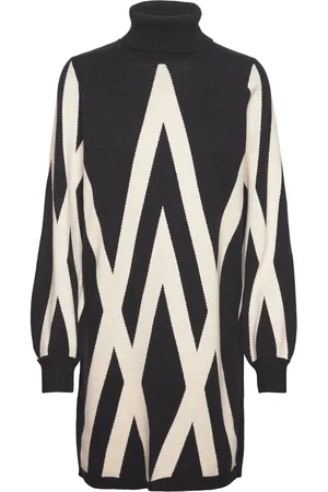 Object Objray L/S Knit Rollneck Dress Aop Noos Dresses Knitted Dresses Black