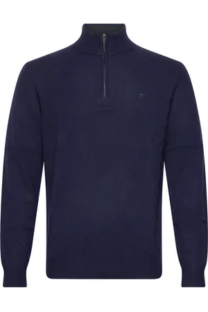 Hackett Lambswool Hzip Tops Knitwear Half Zip Jumpers Navy