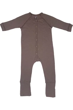 Smallstuff Night Suit, Rose Brown Drop Needle, Merino Wool Pyjamas Sie Jumpsuit Brown