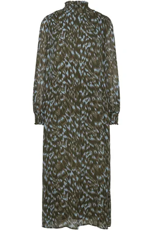 Minus Eria Smock Lang Kjole Maxikjole Festkjole Green