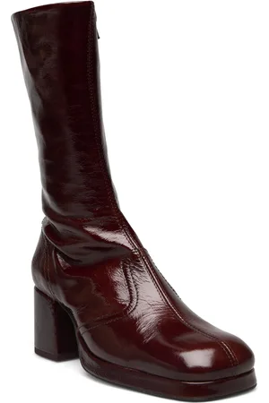 Miista Cass Brown Patent Boots Shoes Boots Ankle Boots Ankle Boots With Heel Brown