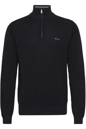 GANT Cotton Pique Half Zip Tops Knitwear Half Zip Jumpers Black