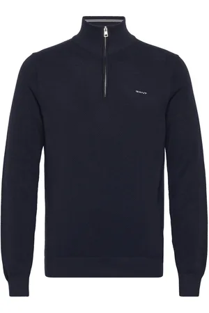GANT Cotton Pique Half Zip Tops Knitwear Half Zip Jumpers Navy