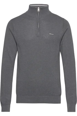 GANT Cotton Pique Half Zip Tops Knitwear Half Zip Jumpers Grey