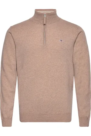 GANT Superfine Lambswool Half Zip Tops Knitwear Half Zip Jumpers Beige