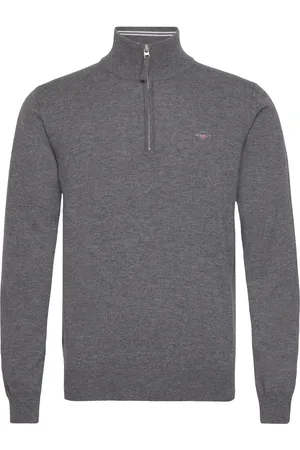GANT Superfine Lambswool Half Zip Tops Knitwear Half Zip Jumpers Grey