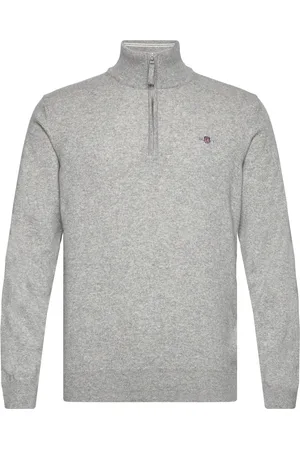 GANT Superfine Lambswool Half Zip Tops Knitwear Half Zip Jumpers Grey