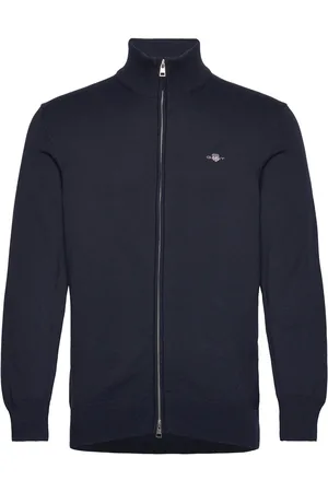 GANT Casual Cotton Zip Cardigan Tops Knitwear Full Zip Jumpers Navy