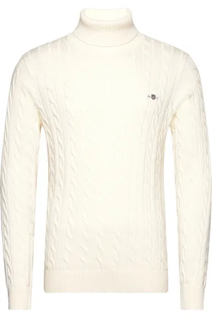 GANT Cotton Cable Turtle Neck Tops Knitwear Turtlenecks Cream