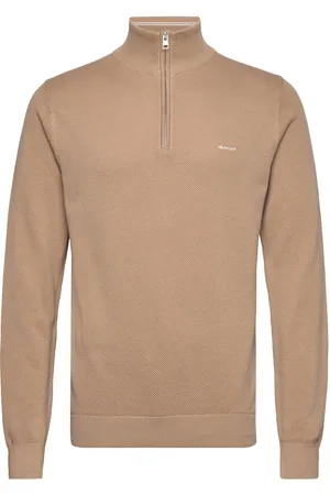 GANT Cotton Pique Half Zip Tops Knitwear Half Zip Jumpers Beige