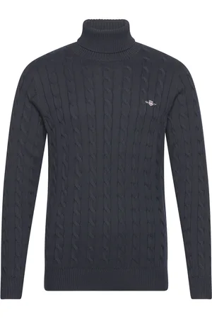 GANT Cotton Cable Turtle Neck Tops Knitwear Turtlenecks Navy